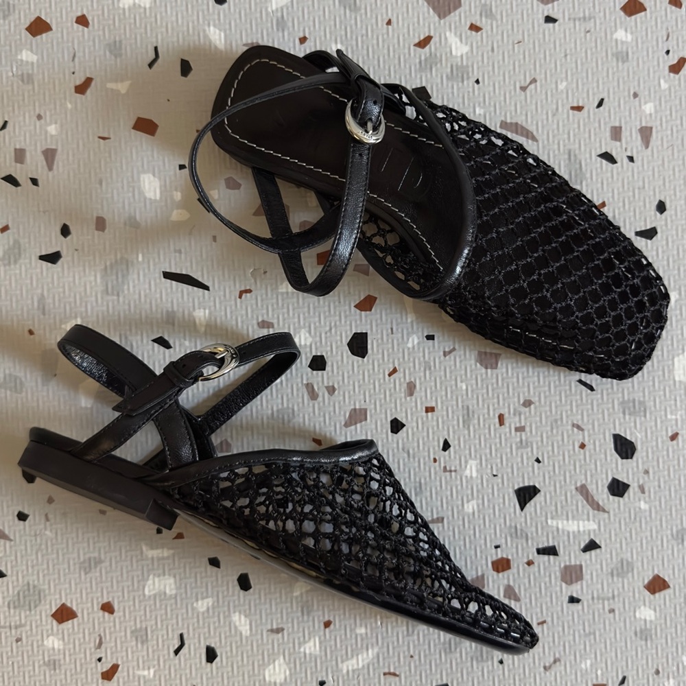 STAUD Black Woven Slingback Flats